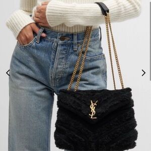 Saint Laurent Puffer Shearling Shoulder Bag – Black & Gold – New With Tags